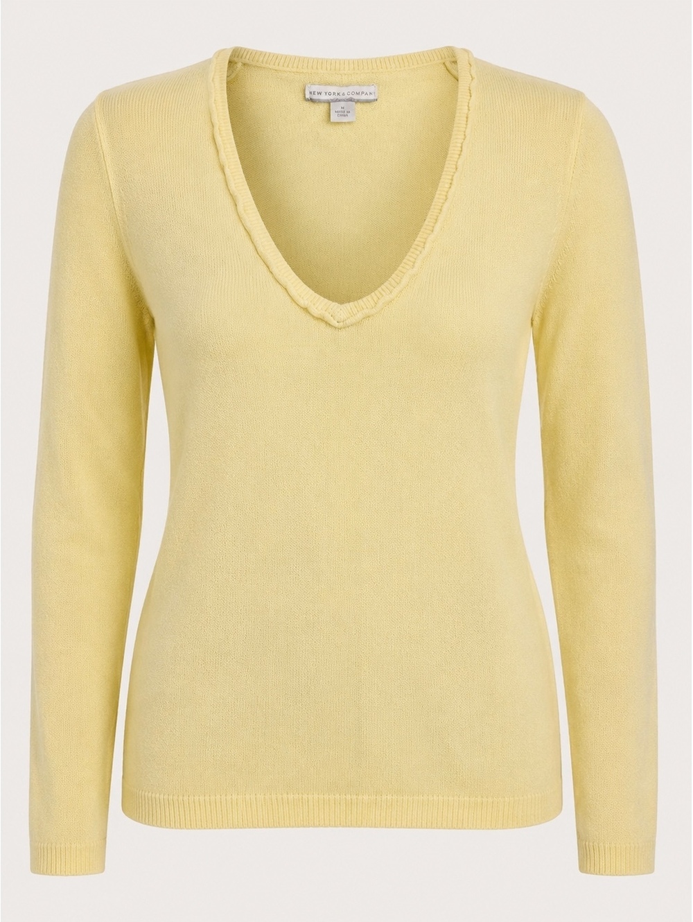New York & Company Yellow V-Neck Sweater Size Medium Acrylic Knit Top